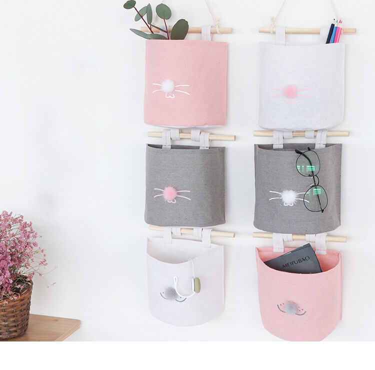Cotton Linen Hanging Storage Basket Fabric Organizer Bin
